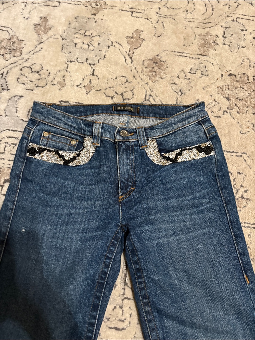 ROBERTO CAVALLI DIAMOND/ RHINESTONES EMBELLISHED JEANS SIZE IT40/US Medium